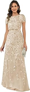 Sequin Lace Mother of The Bride Dresses for Women Short Sleeves A Line Long Formal Evening Party Gowns