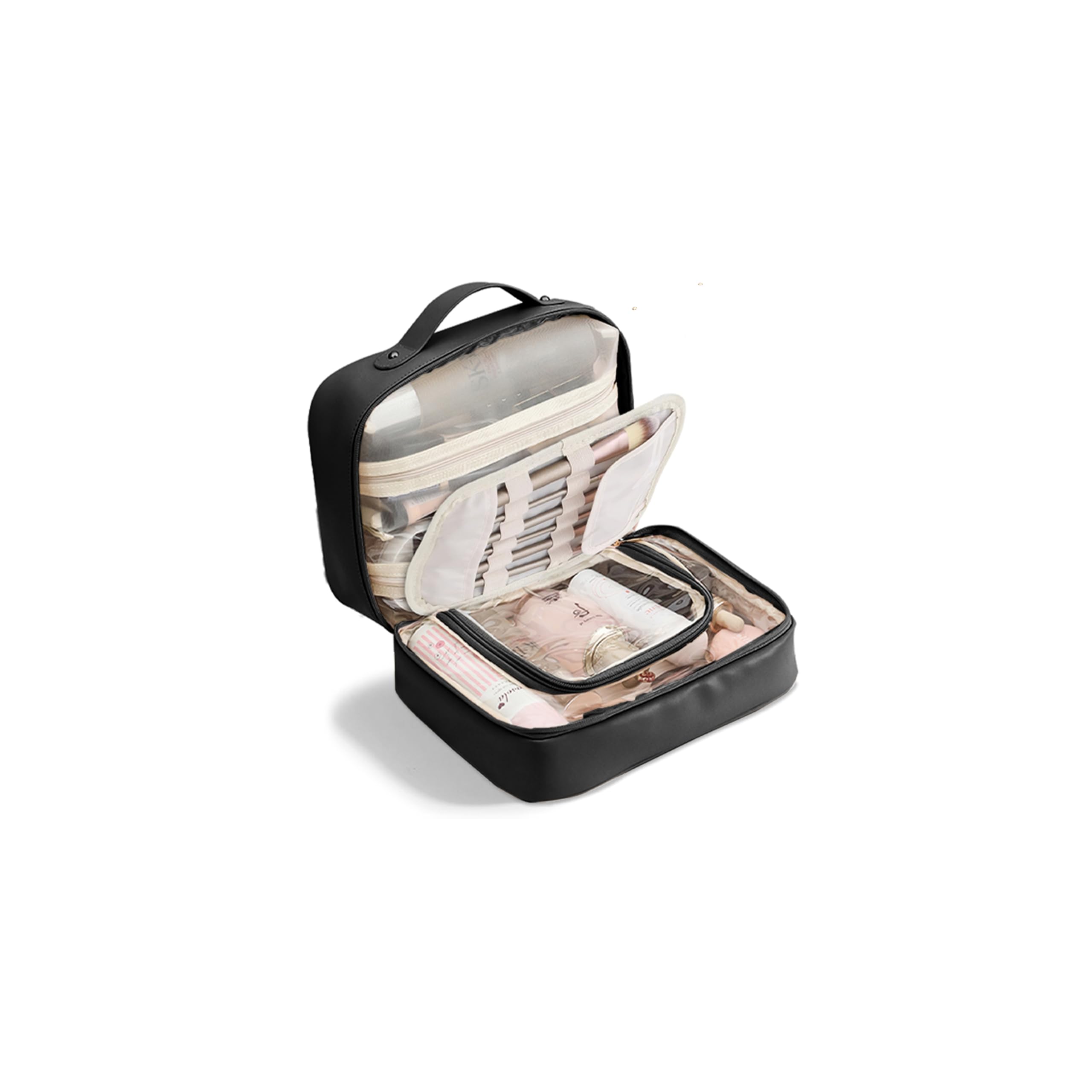 Linpr Large Capacity Travel Cosmetic Bags, Portable Waterproof Cosmetic Storage Cases, Large Open Makeup Bag with Recumbent Opening, Cute Toiletry