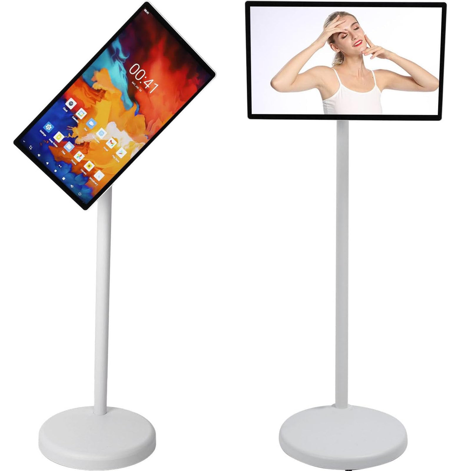 21,5-calowy przenośny telewizor Smart TV z ekranem dotykowym, telewizor na kółkach z funkcją sterowania głosowego, system operacyjny Android, 6 GB pamięci RAM + 128 GB pamięci.