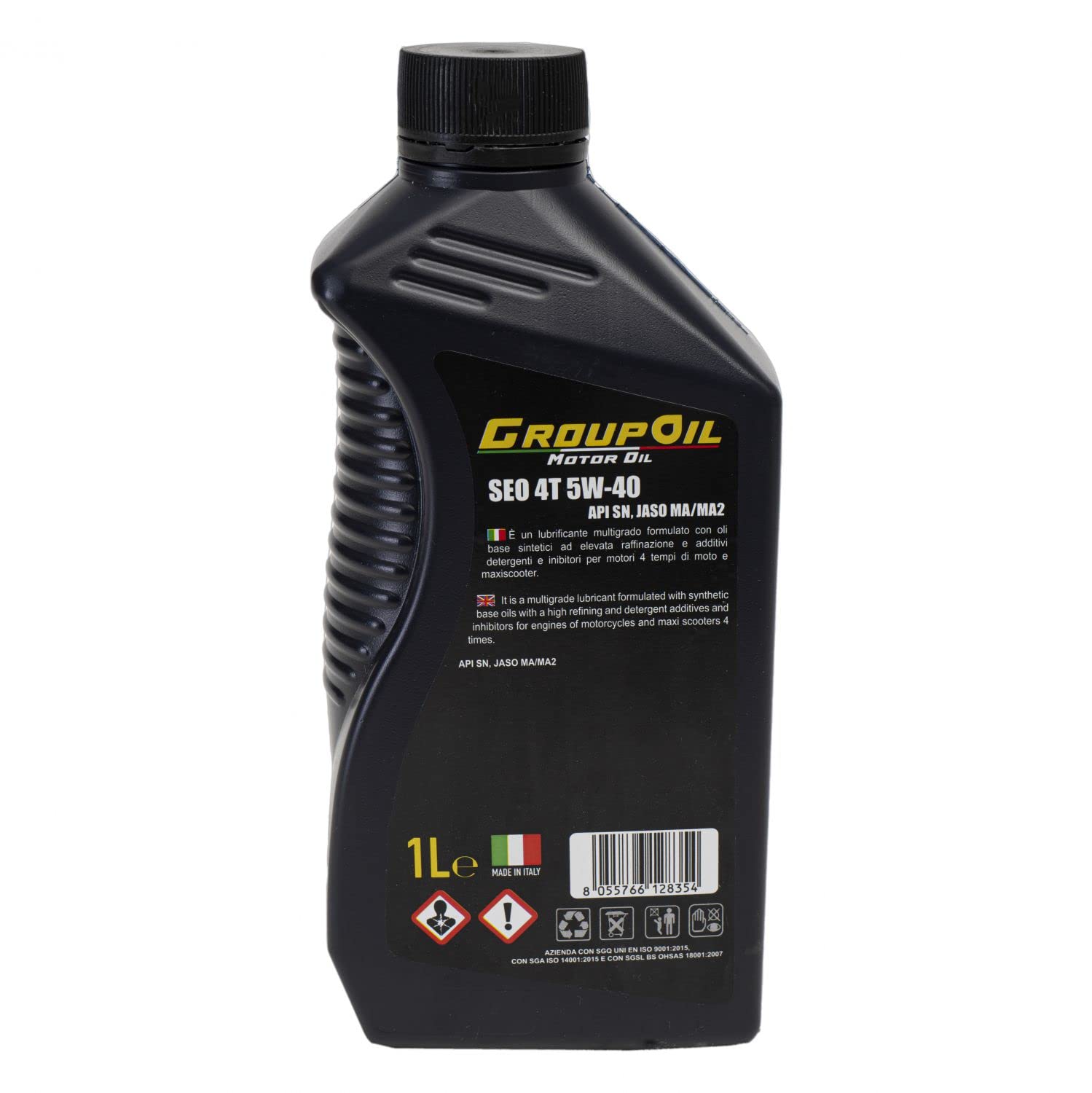 olio moto 4 tempi GROUPOIL 4T 5x1L SEO 4T 5W-40API SL, JASO MA/MA2 - lubrificante multigrado formulato con oli base sintetici ad elevata raffinazione - 100% made in Italy.