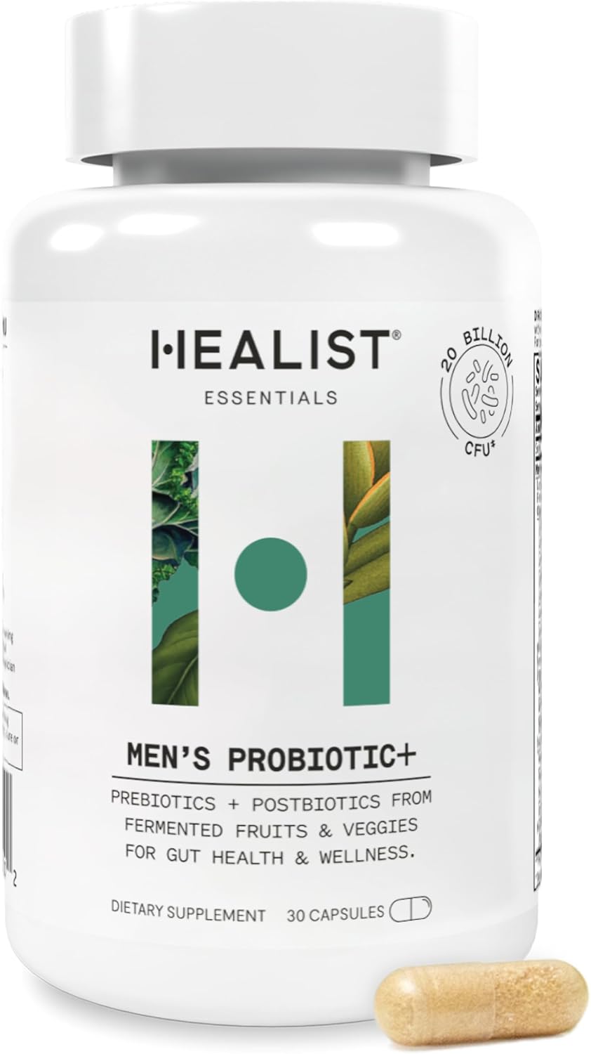 HEALIST Probiotics for Men - Probiotic, Prebiotic Fiber Supplement & Postbiotic for Gut Health, Colon Health, Overall Wellness, Dr Formulated, 20 Billion CFU, 30 Vegan Capsules