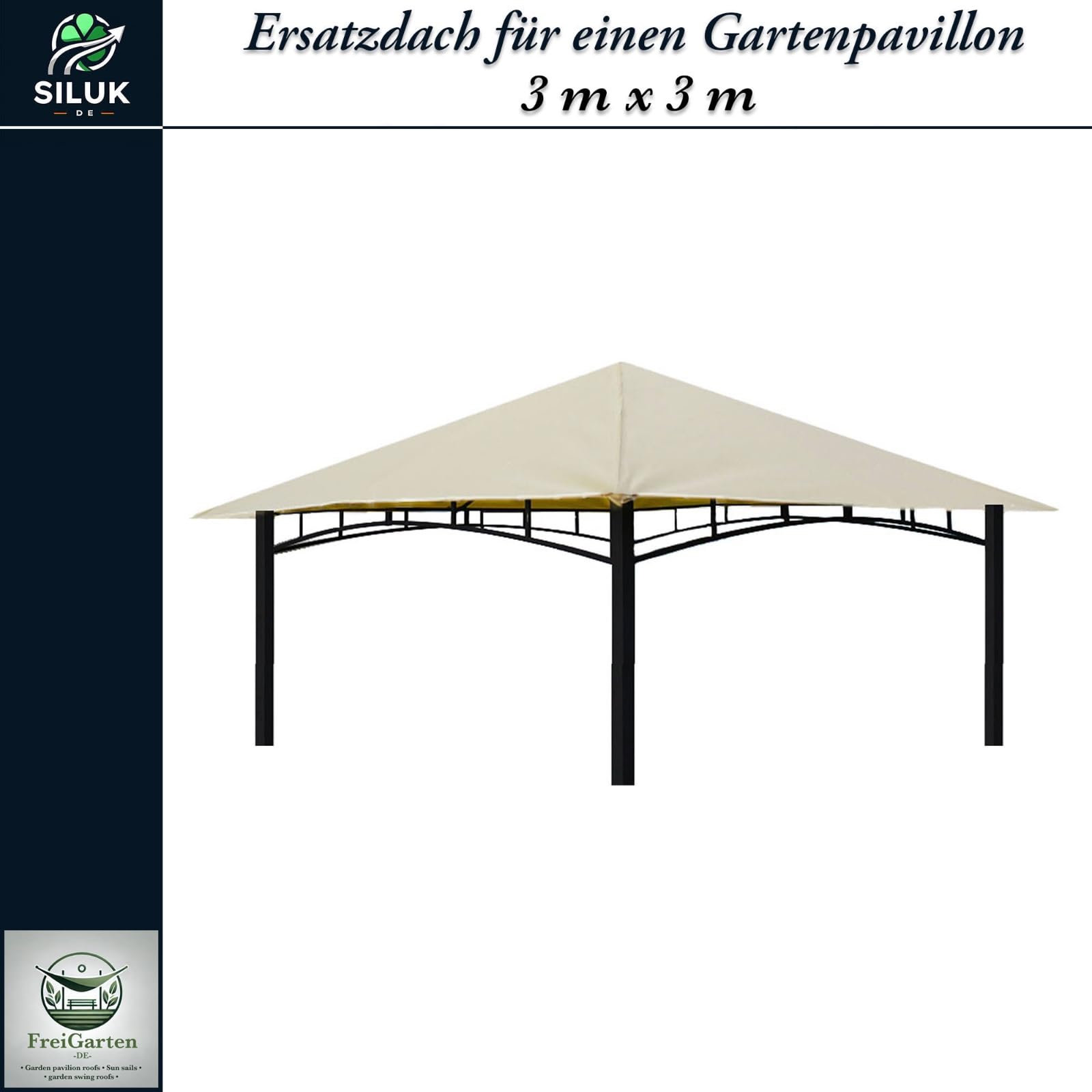 Ersatzdach für Pavillon 3x3 Meter Sand Antik Pavillon Wasserdicht Material: Panama PCV Soft 370g/m² extra stark Modell 3 (Beige)