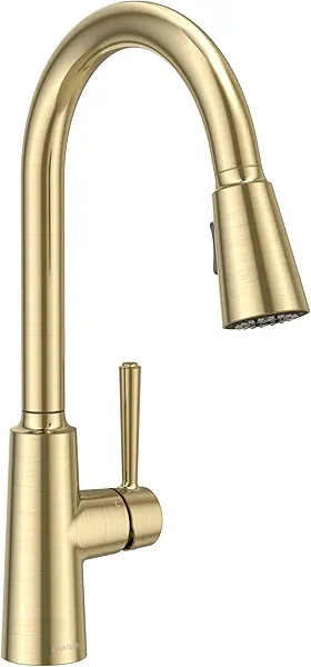 Lava Odoro Brushed Gold Kitchen Faucet with Pull Down Sprayer, Modern Kitchen Sink Faucet with Magnetic Docking Spray 2-Function, Brass Faucet for Kitchen Sink 1 Hole and 3 Hole, KF241-SG