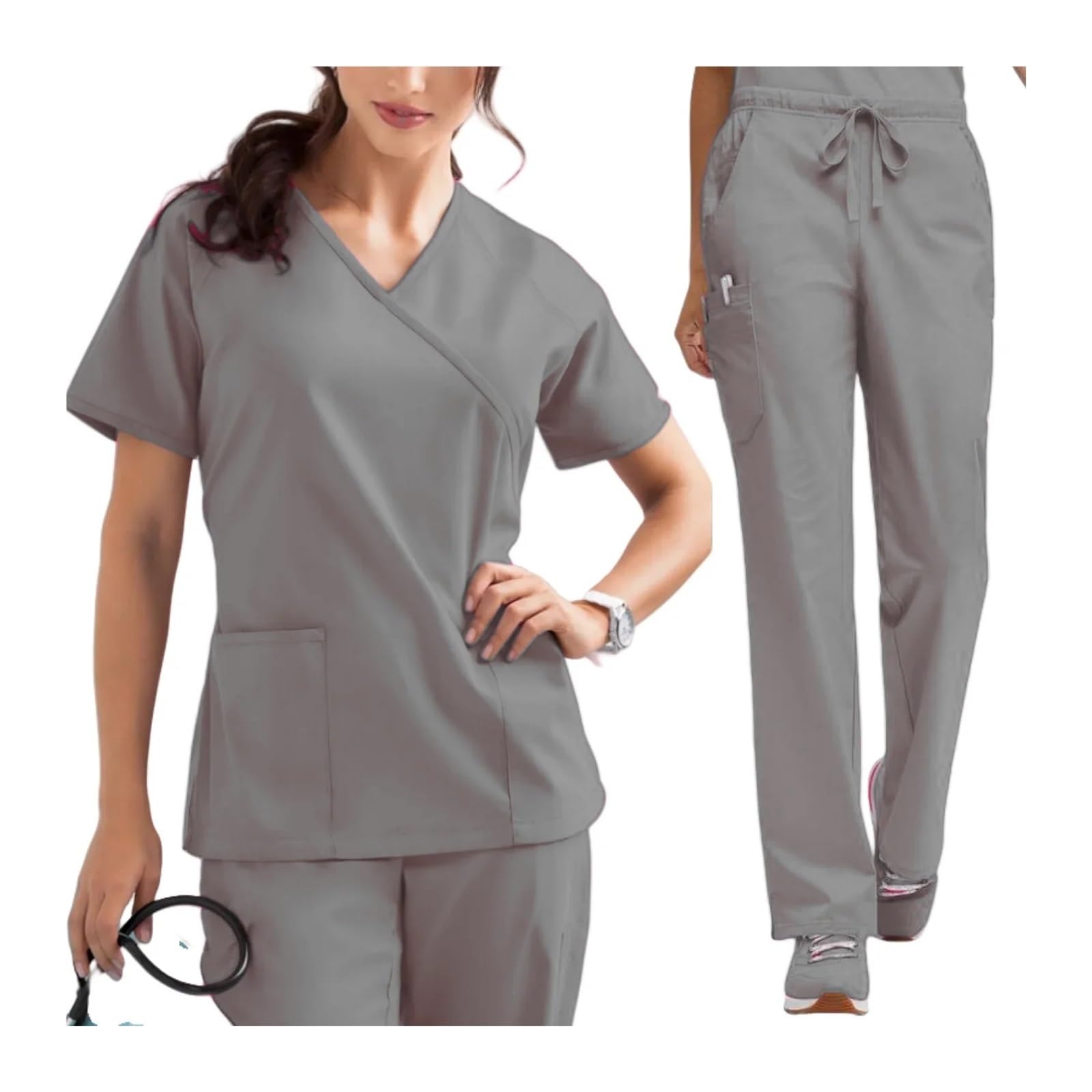 Pijama Enfermera Mujer Conjunto de Uniformes médicos, Tops elásticos, Pantalones Rectos con Bolsillo, Uniforme de Enfermera, cirugía, Ropa de Trabajo for salón de Belleza y SPA Dulce