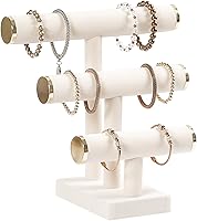 Pengup 3-Tier Velvet Bracelet Holder Stand - Beige White Jewelry Display Organizer for Necklaces, Scrunchies, Watches & Hair Ties