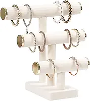 Suporte de pulseira de 3 níveis, suporte de exibição de pulseira com tampa de metal, organizador de joias de veludo branco bege para colar, relógios e laços de cabelo.
