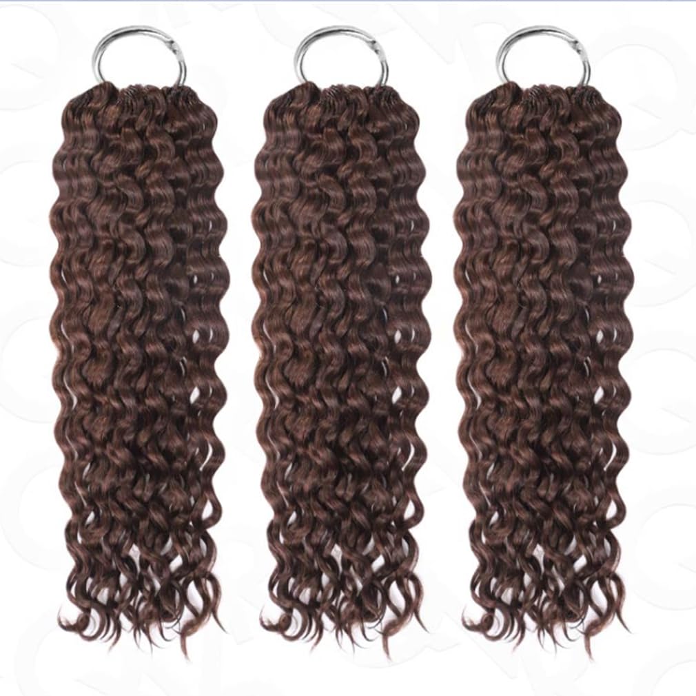 QVR Pro Pre Separated Water Wave Feather Crochet Human Hair Bulk Pre Looped and Lightweight Knotless Invisiable Knot With String Dark Brown 18 inches 56 Gram/Pack