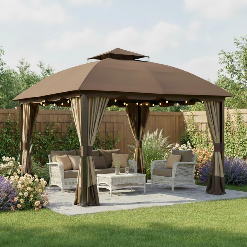 Garden Winds Reinforced RipLock 350 Replacement Canopy Top Cover Compatible with South Hampton 11' x 13' Gazebo Models L-GZ215PST-A, L-GZ659PST, 810138517, 810046339, A111011500 - Nutmeg