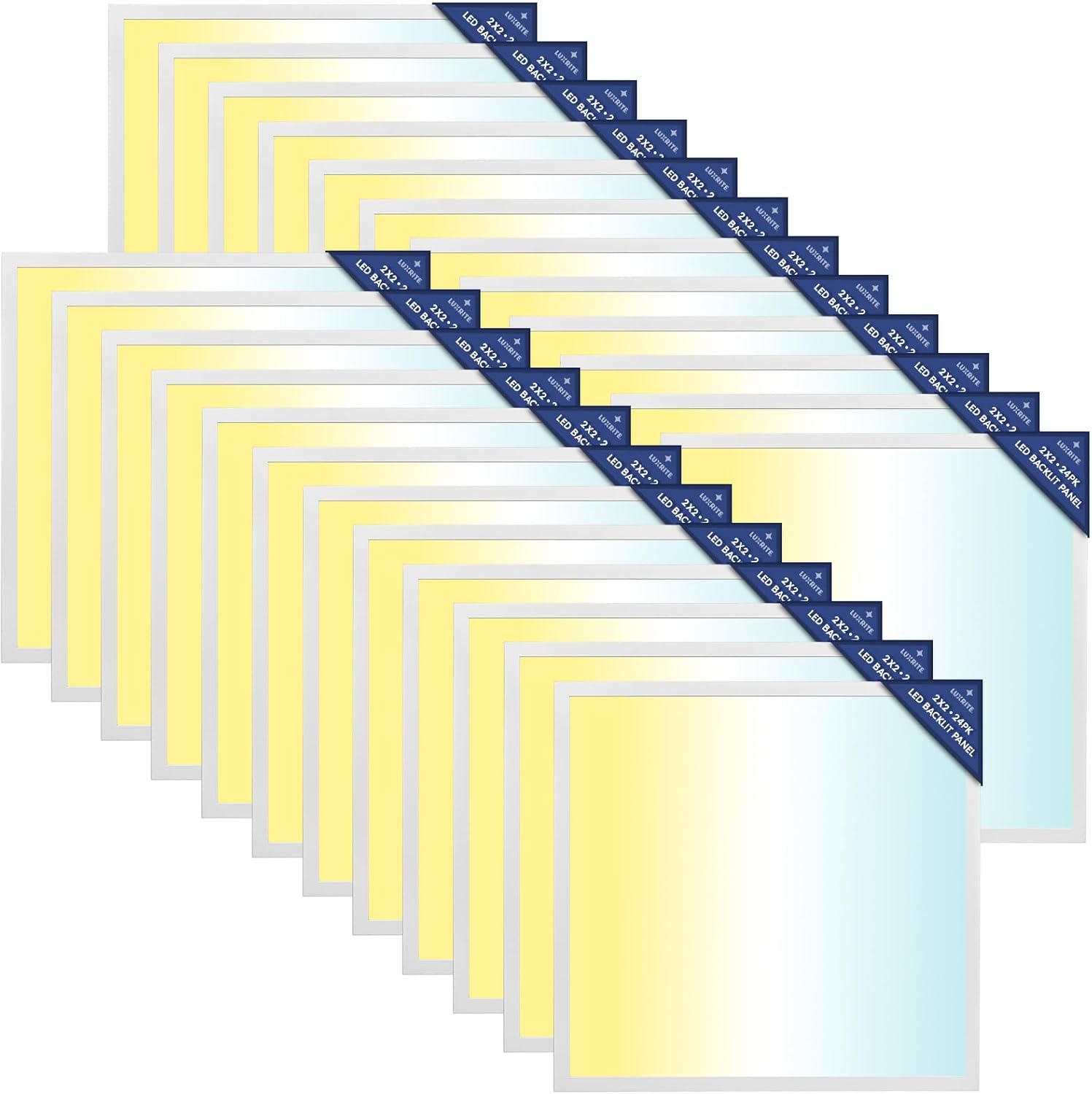 LUXRITE 2x2 FT LED Flat Panel Light, 5CCT Color Selectable 3000K 3500K 4000K 5000K 6500K, Wattage Selectable 20W/30W/40W, 5000 Lumens, LED Drop Ceiling Lights, 0-10V Dimmable, DLC & ETL (24 Pack)