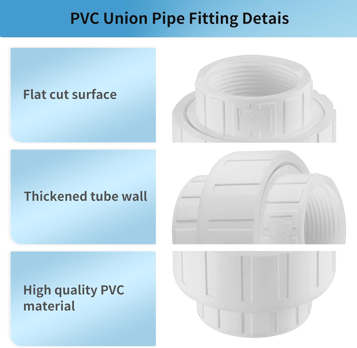 LESSO 4pcs 1/2inch PVC Female Thread Union,PVC Coupling, Furniture Grade for Water Systems,SCH40 White(pack of 4)