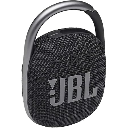 JBL Clip 4, Wireless Ultra Portable Bluetooth Speaker, JBL Pro Sound, Integrated Carabiner, Vibrant Colors with Rugged Fabric Design, Dust & Waterproof, Type C (Without Mic, Black)