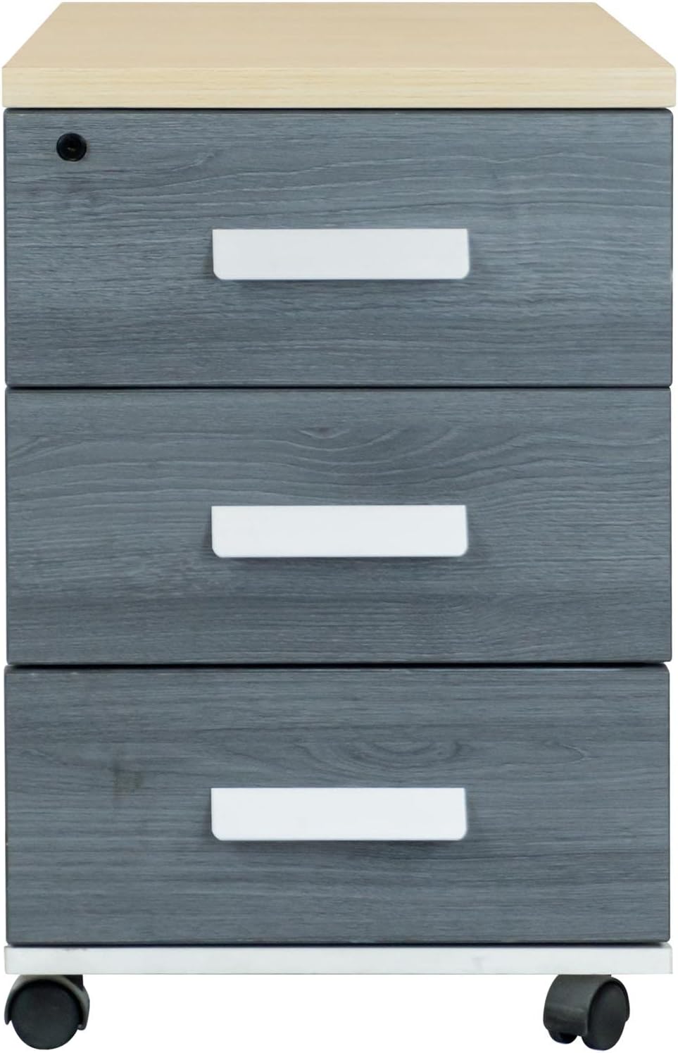 Three Drawer Rolling Wooden Filing Cabinet with Lock, Home Office Mobile Filing Cabinet, Under Desk Filing Cabinet