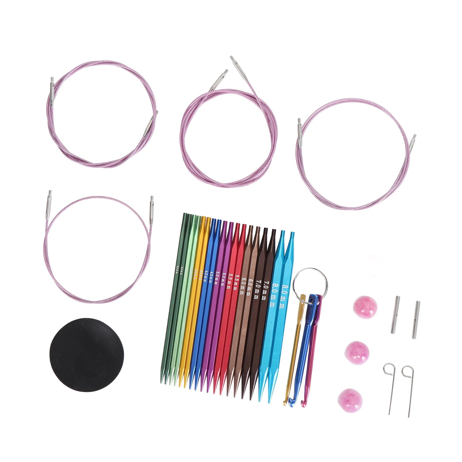 Circular Knitting Needles Set, 9 Pairs Ergonomic Aluminum Square Tips with Flexible Cables for Small DIY Hand Knitting Projects, Various Sizes for Crafters, Beginners, and Enthusiasts