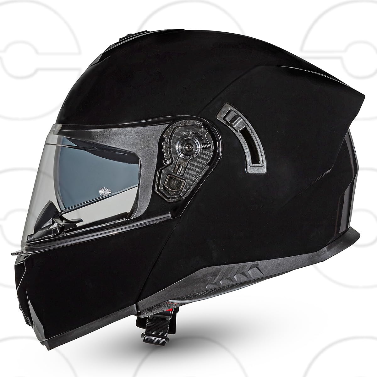 CRUIZER Casco Moto Scooter Modulare Nero Lucido Doppia Visiera con Visiera aggiuntiva oscurata S