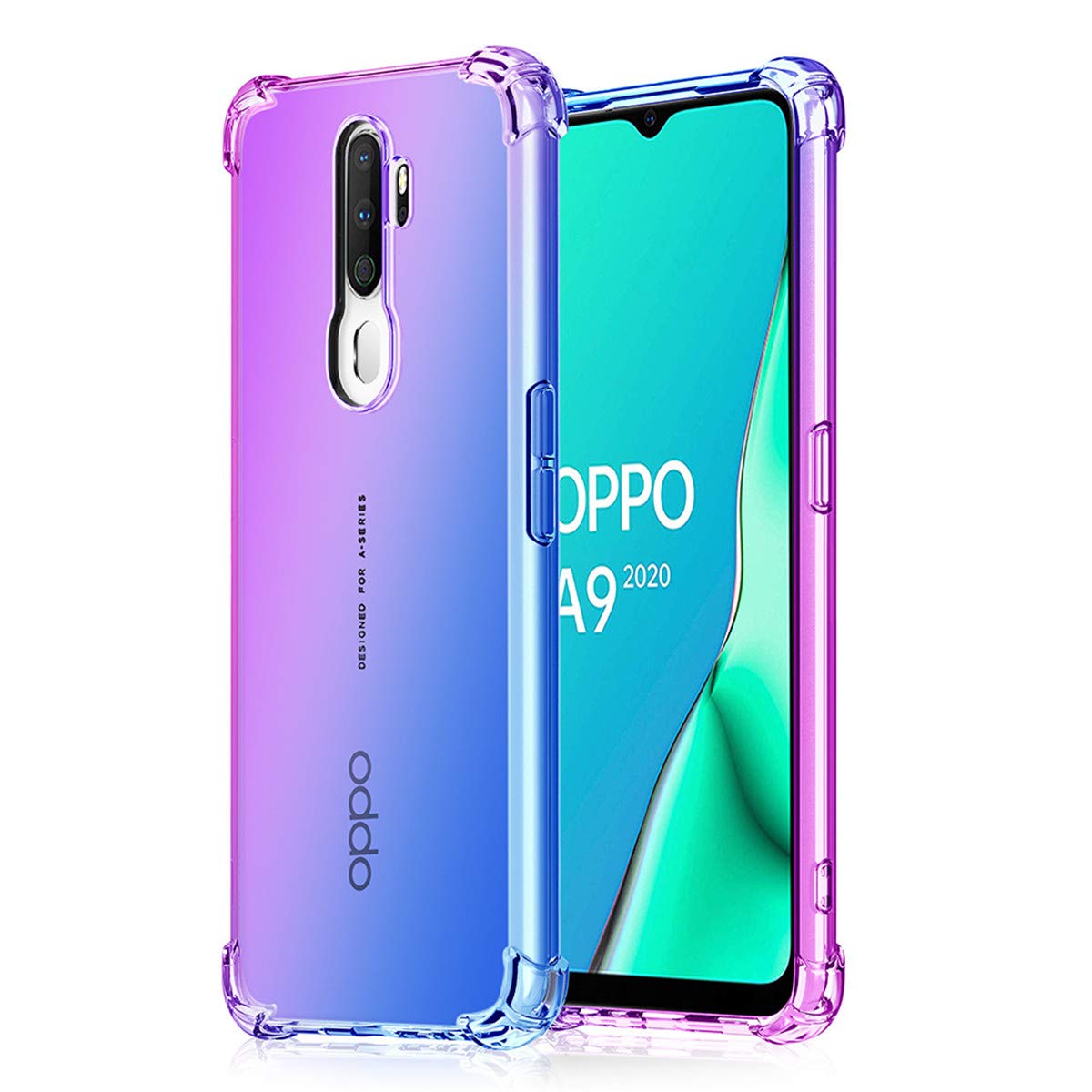 Designed for Oppo A5 2020 / A9 2020 / A11X / A11 Case Gradient Rainbow Crystal Clear Soft TPU Silicone Cover (Purple-Blue)
