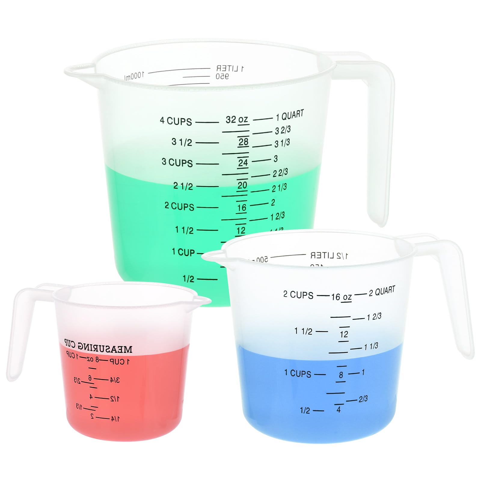ASelected 3Pcs Plastic Measuring Jugs, 250ml, 500ml, 1000ml Lightweight Clear Measuring Jug, Stackable Measuring Jugs with Measuring Scale and Handle for Kitchen Baking