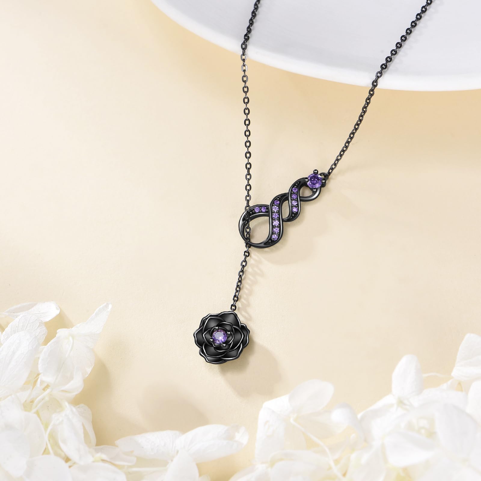 URONE Rosenkette aus Sterlingsilber Rose Unendlichkeits-Larait-Stab Y-Lariat Lange Kette Anhänger Blume Jahrestag Schmuck Geschenke für Damen