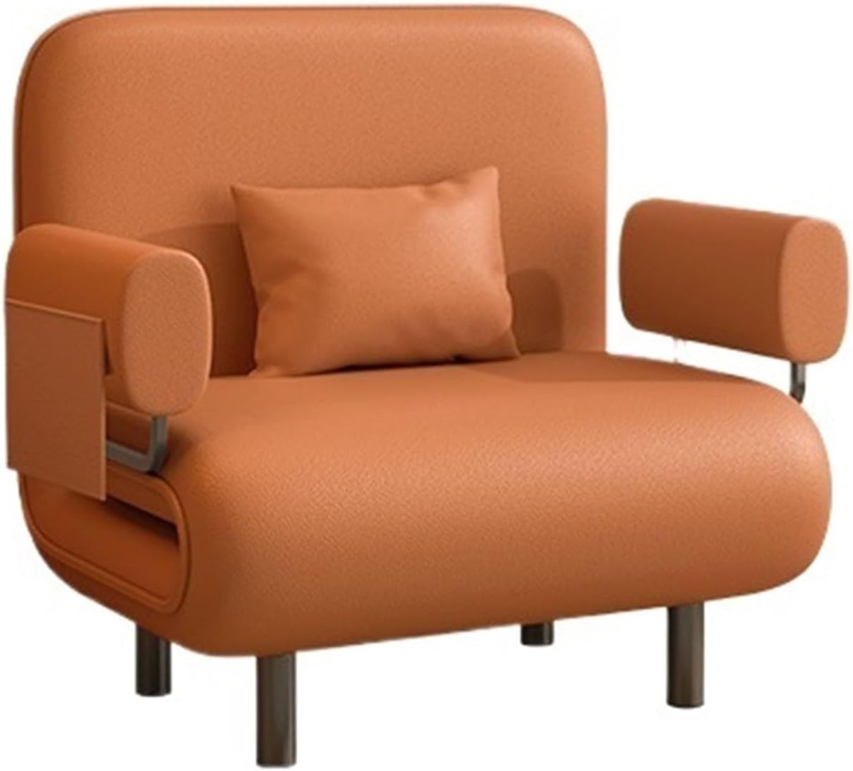 枕付き折りたたみスリーピングチェア フェイクレザーソファベッド、モダンなコンバーチブルチェア多機能折りたたみオットマンゲストベッド、