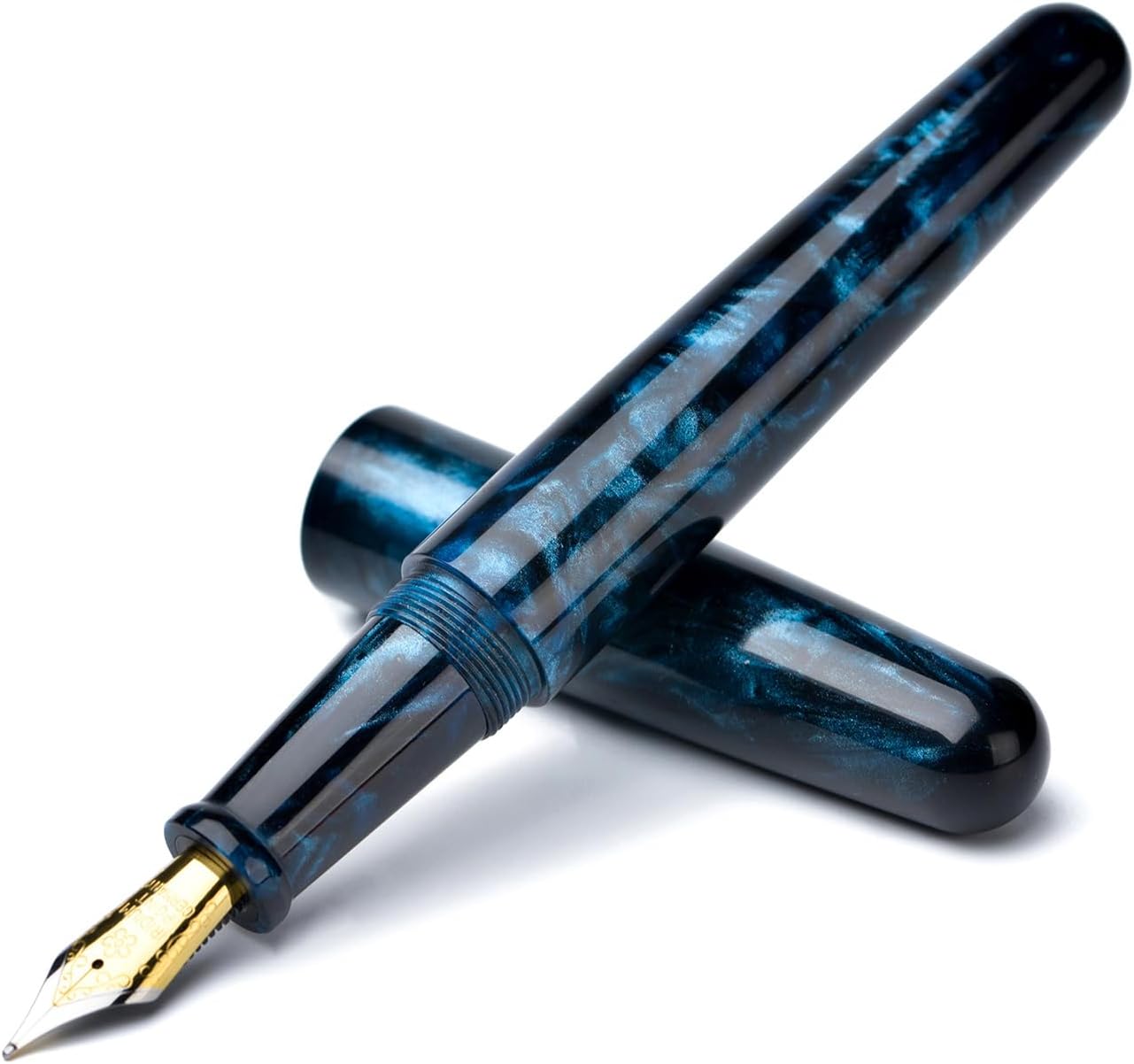 erofa Fuliwen 017 Resin Fountain Pen Medium Nib with Converter, Blue Black Resin Writing Pen Set