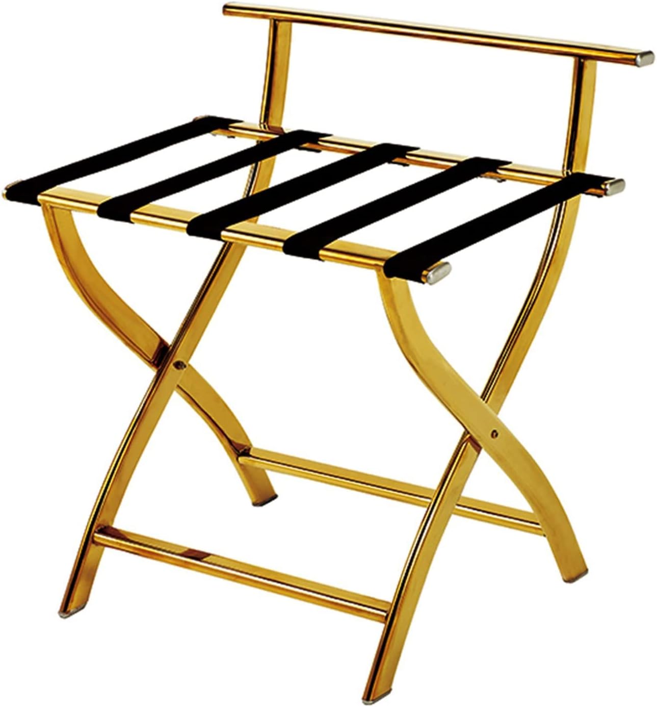 Chrome Stainless Steel Luggage Rack - Folding Bedroom Suitcase Rack, Luggage Holder with Bottom Shelf/Back Support, Space Saving Suitcase Holder, 70kg Capacity (Color : Gold)