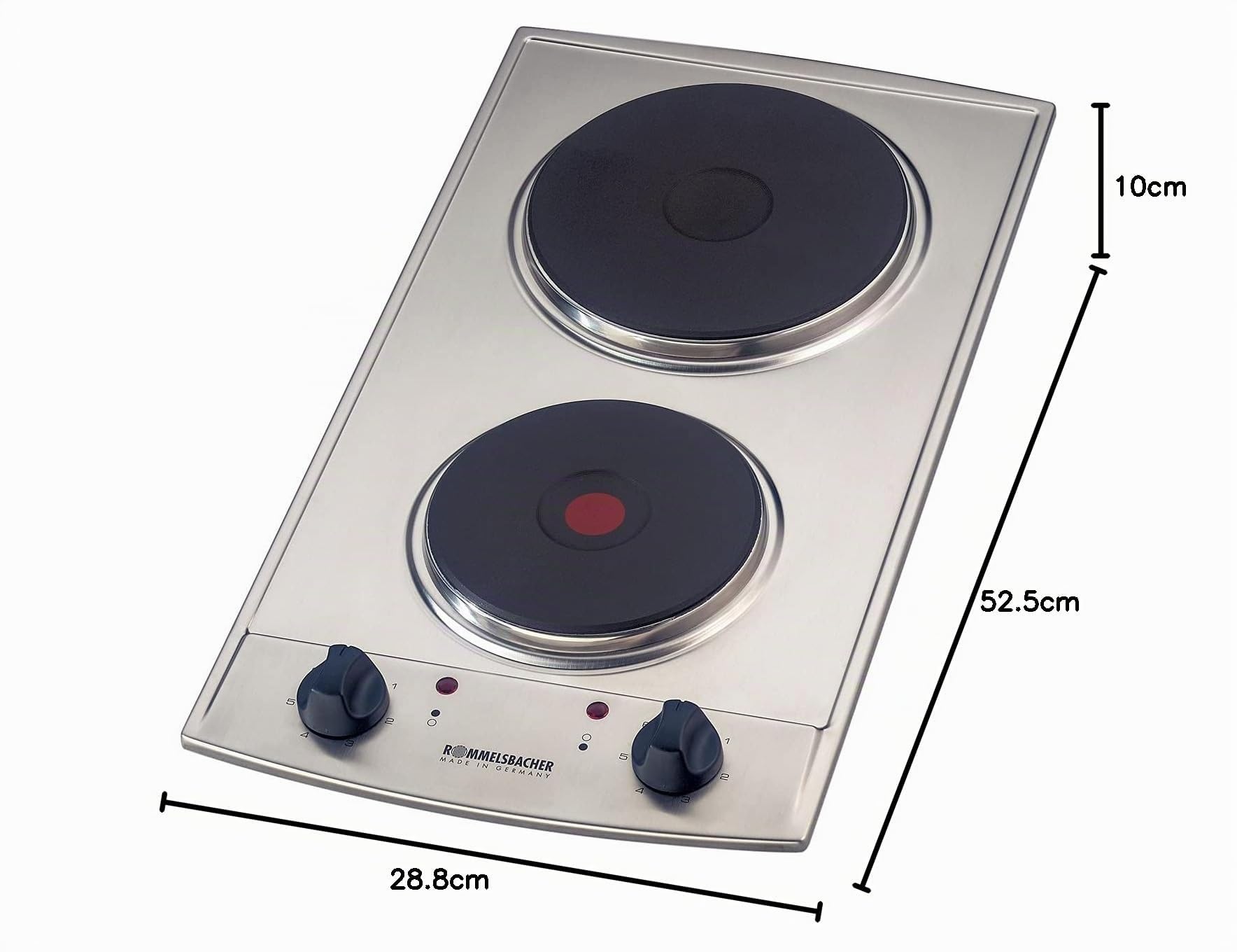 ROMMELSBACHER Domino Einbaukochfeld EBS 3074/E - Made in Germany, 2 Gussheizplatten, leistungsgesteuert über 7-Takt-Schalter, Überhitzungsschutz, 3000 Watt, Einbaumaße 27,0 x 50,0 x 6,2 cm, Edelstahl