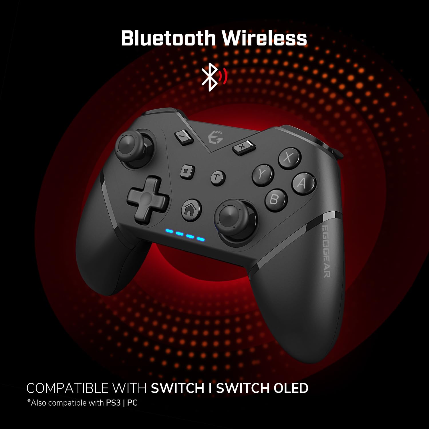 EgoGear - Mando inalámbrico SC20 Negro para Nintendo Switch, Switch OLED, PS3 y PC - Indicador de carga y número de jugador - Diseño ergonómico - 550mAh