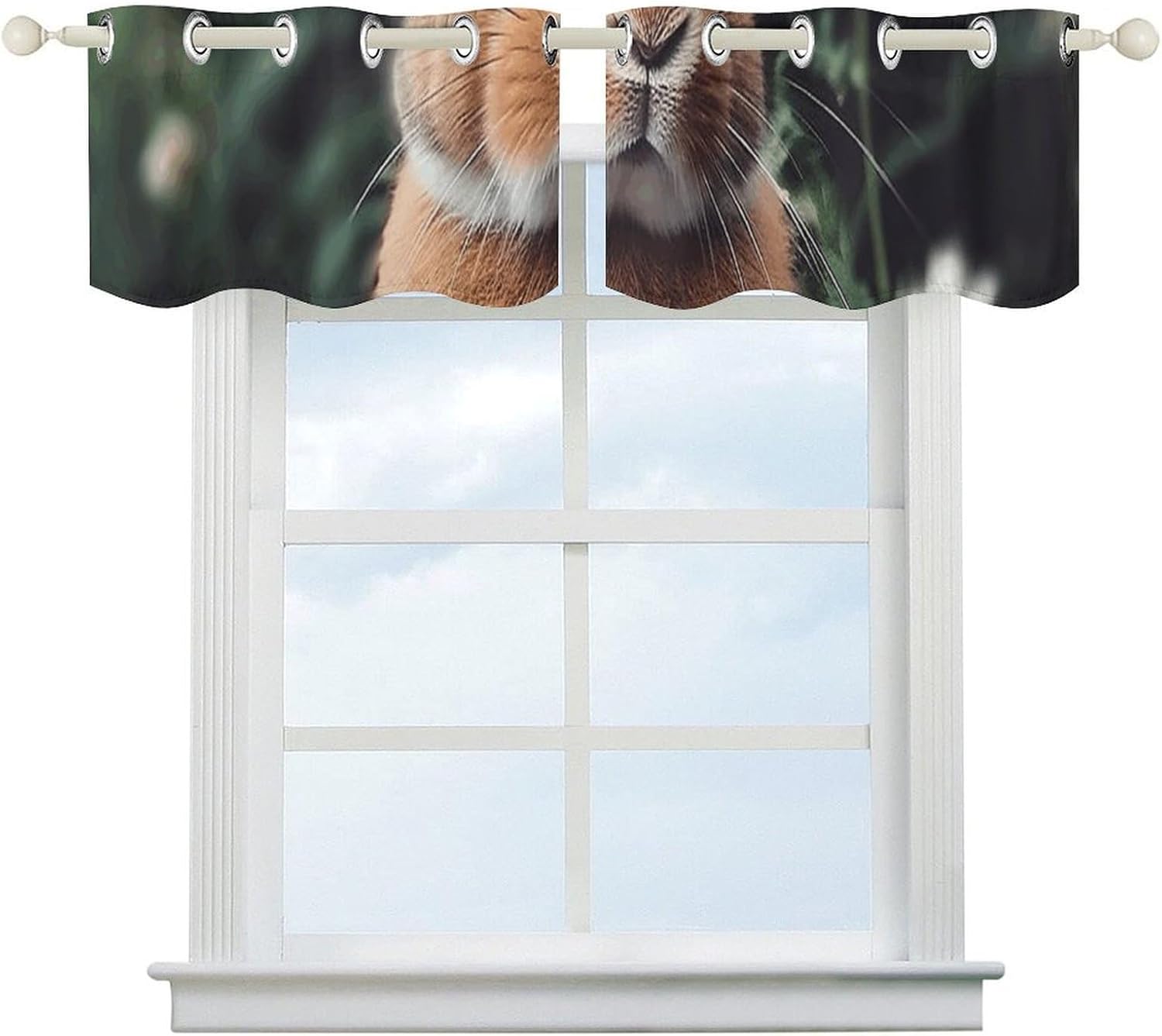 Rabbit Next to Flowers Valances for Window 2 Panels. Light Filtering Curtains Farmhouse Short Small Valance.Modern Curtains for Windows Living Room Kitchen Over Sink.