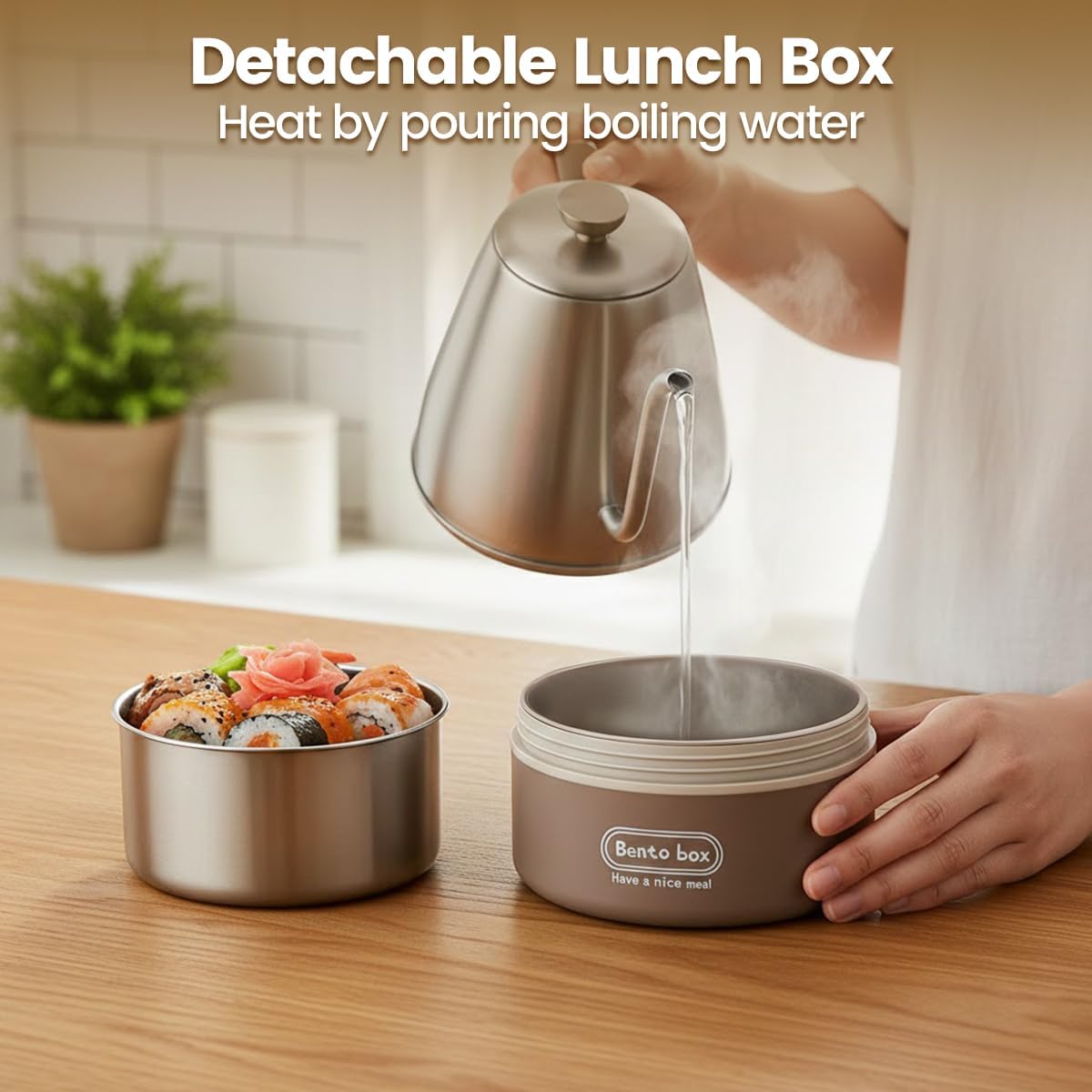 Vacuum Stainless Steel Leak Proof |Insulated Bento Box Portable with Insulated Lunch Bag|Stackable Leakproof Microwave Food Container for Camping,Hiking,Picnics,Outdoors (Khaki, 50oz)