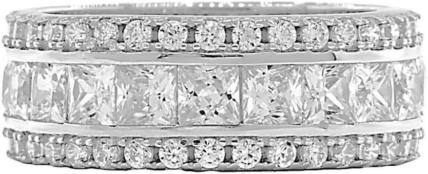 Colorado: 5.85ct Russian Ice on Fire CZ 3 Row Stacked Eternity Band Ring 925 Silver, 3201