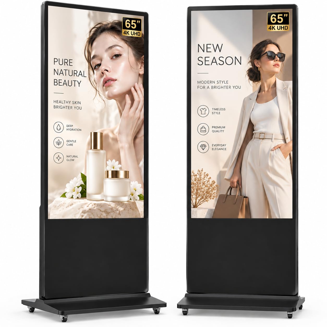 HARZHI 65 Inch Digital Signage Display, 4K Indoor Floor Standing Advertising Display with IPS LCD Screen, Android OS and Auto Media Player