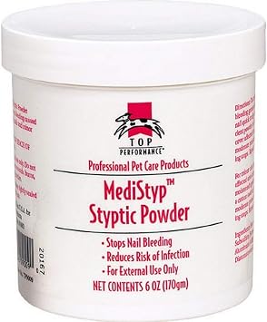 Top Performance MediStyp Pet Styptic Powder with Benzocaine Fast-Acting First Aid Powder for Treating Minor Cuts and Abrasions on Pets, 6 oz.