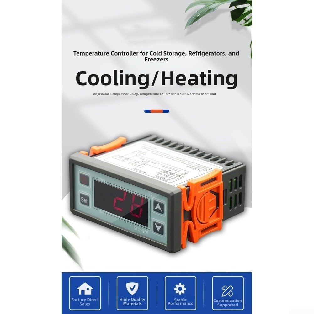 Regulador de Temperatura STC-200 con Sonda Digital Impermeable para Incubadora Reptil Cerveza Casera Pantalla LED Roja Precisión 0.1(English)