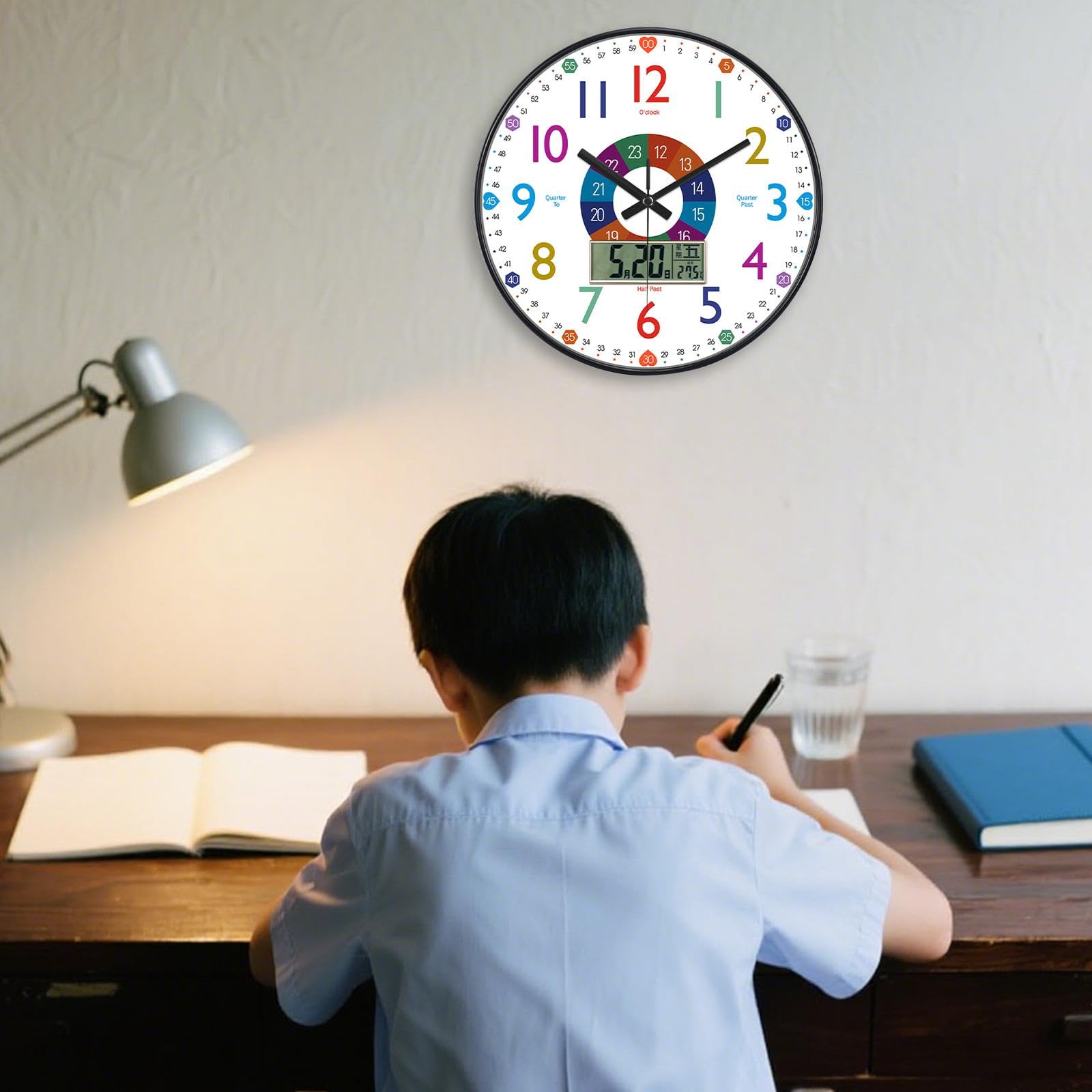 Reloj Infantil para Enseñar La Hora con LED Multifunción Sin Ruido Material PP Y Vidrio Adecuado para Decoración de Cuarto Infantil Escuela Bi, Style C, Individual