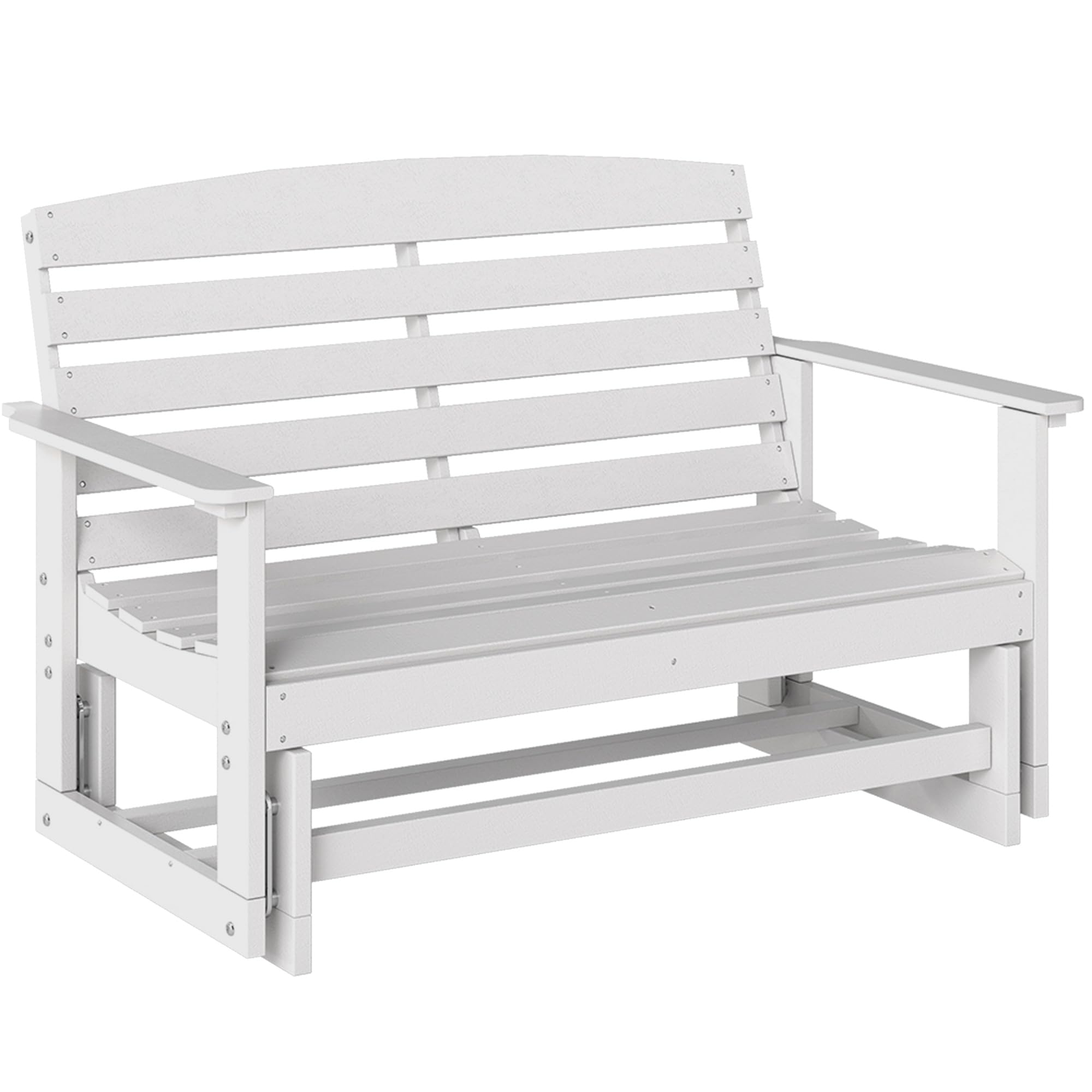 Outsunny 2-Person Outdoor Glider Bench Patio Double Swing Rocking Chair Loveseat w/Slatted HDPE Frame for Backyard Garden Porch, White