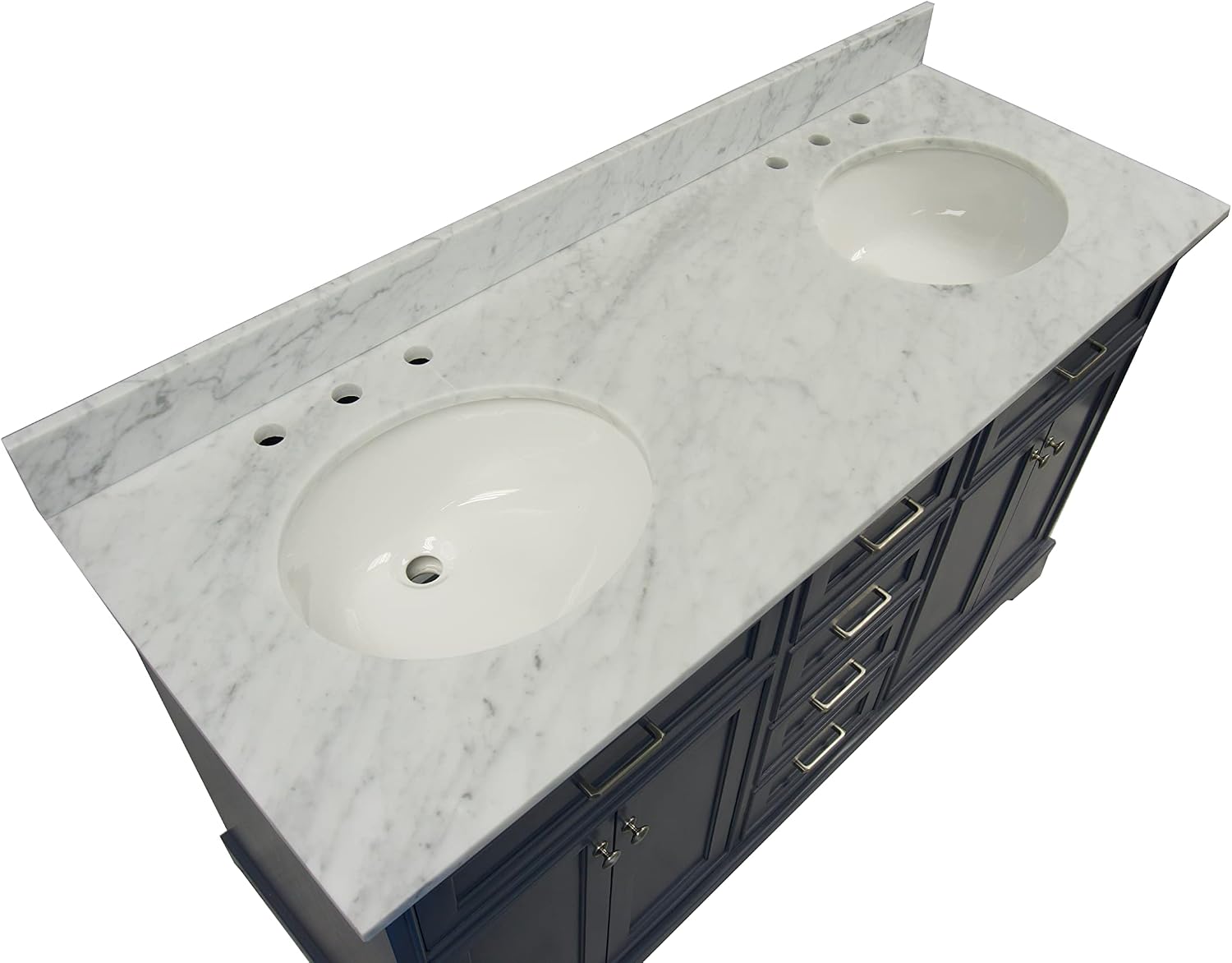 Kitchen Bath Collection Aria 60-inch Double Bathroom Vanity (Carrara/Marine Gray): Includes Marine Gray Cabinet with Authentic Italian Carrara Marble Countertop and White Ceramic Sinks