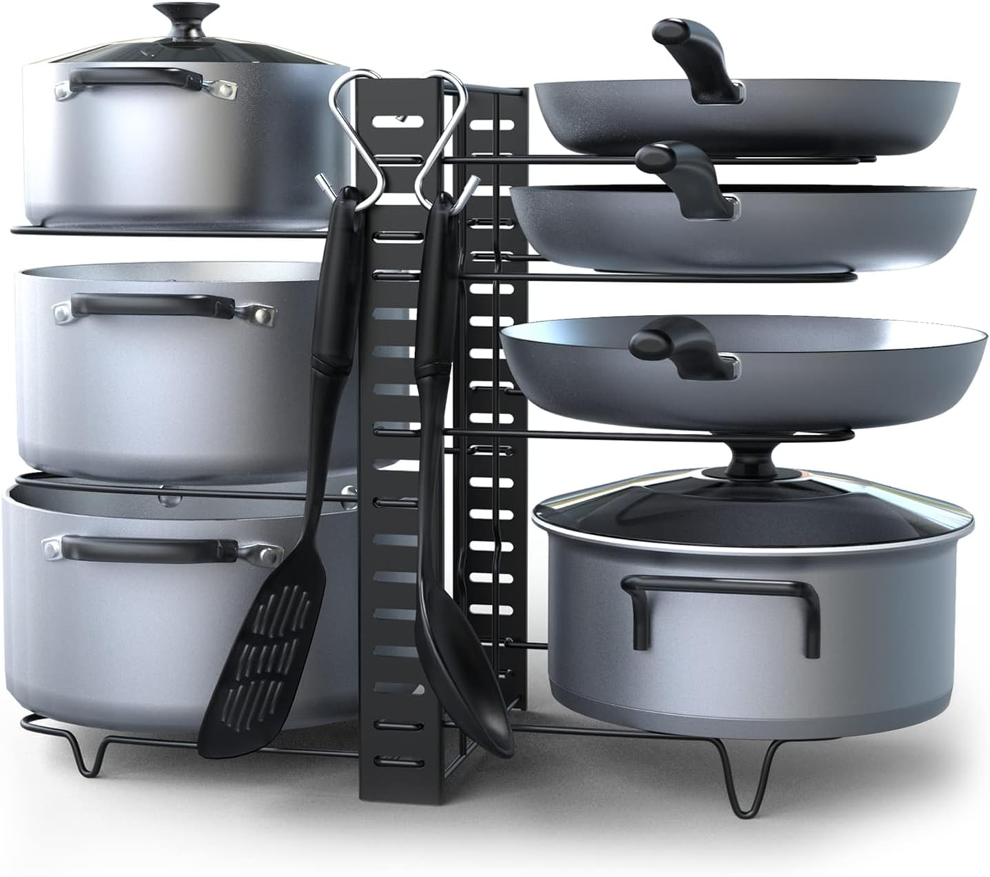 joeji's Kitchen 8 Tier Pan Rack Space Saving Pot Holder Rack Heavy duty Iron Pan Stand 38x46cm Pan Organiser with 3 DIY Methods of Installation