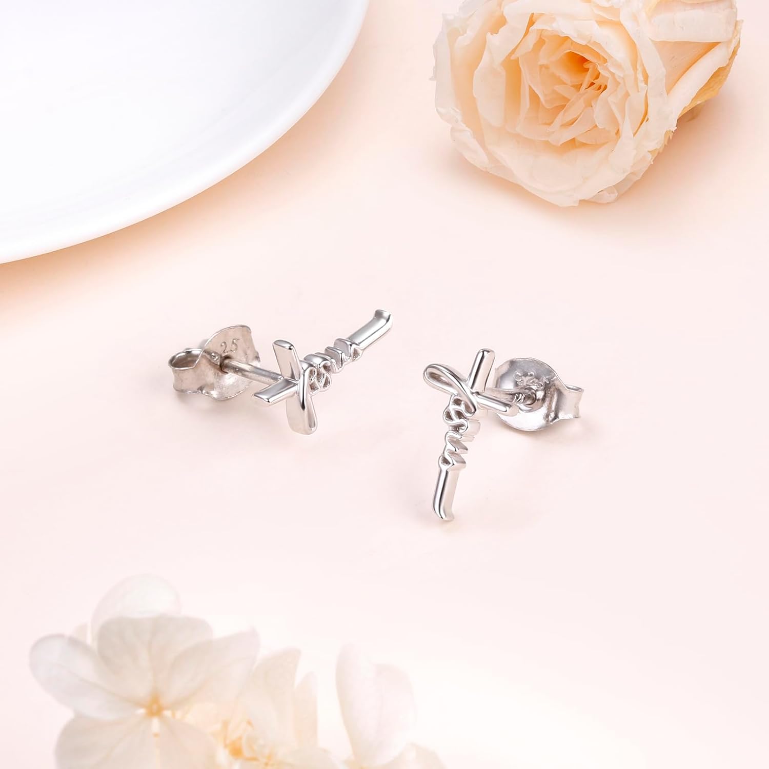 925 Sterling Silver Infinity Love of God Simple Dainty Faith Cross Dangle Earrings Religious Gift for Women
