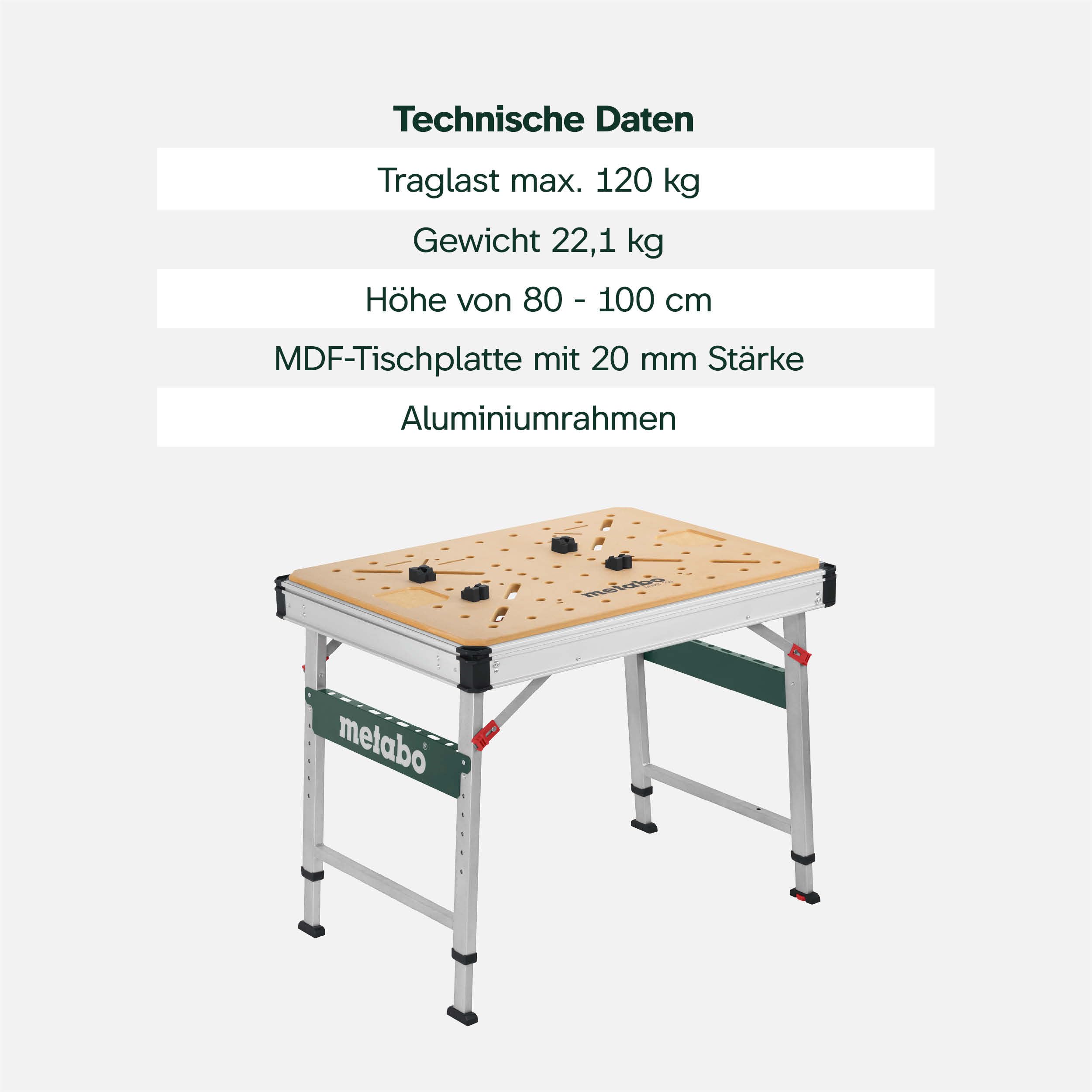 metabo Multifunktionstisch MWB 100, Klappbare Werkbank & Montagetisch