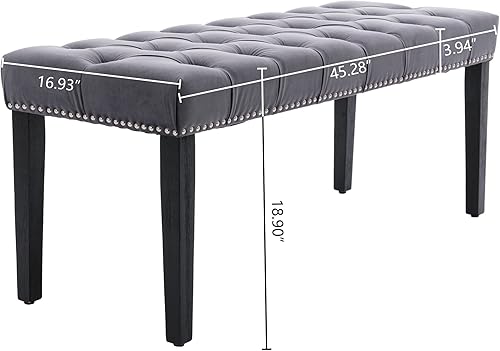 Miniatura 34 de KCC Banco otomano tapizado con botones, bancos tapizados de terciopelo para dormitorio, reposapiés, banco de acento para entrada, comedor, sala de