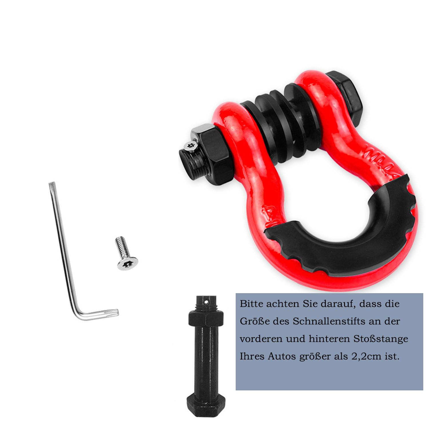 Grillo per rimorchio grande 3/4" ad anello D (confezione da 2) 45000 libbre /20,4T resistenza alla rottura, con perno da 7/8" e viti di sicurezza antifurto. La capacità di trazione è di 10471 libbre
