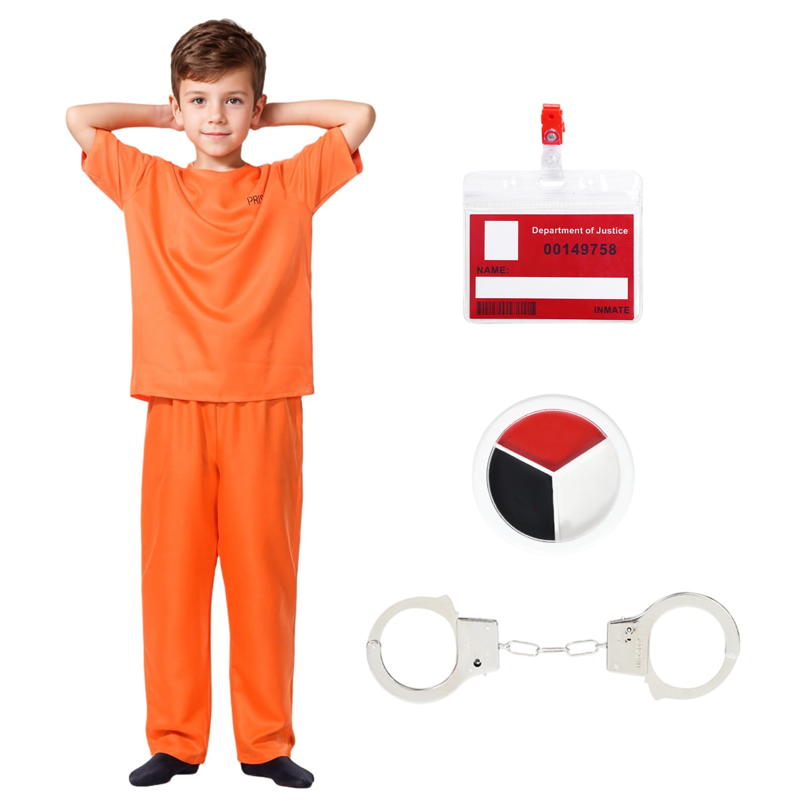 Costume De Prisonnier Orange - Déguisement Adulte Avec Panneau D'info Et Carte - Carnaval Halloween - 3