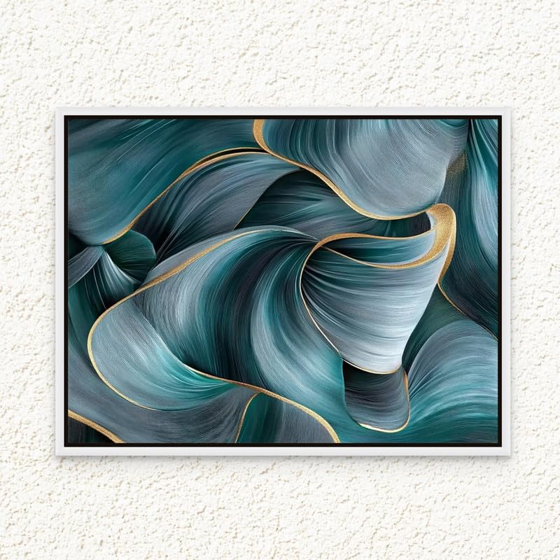 Framed Canvas Wall Art of Abstract Blue Lines Artwork Modern Abstract Art Contemporary Line Art 2-Way Print Wall Decor for Office Living Room Bedroom Gifting 60x80cm