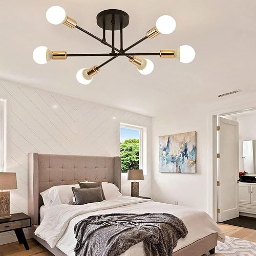Miniatura 7 de Lámpara de techo semiempotrada, moderna lámpara Sputnik con 6 luces, lámpara de techo Sputnik moderna con base de bombilla E26, accesorios de