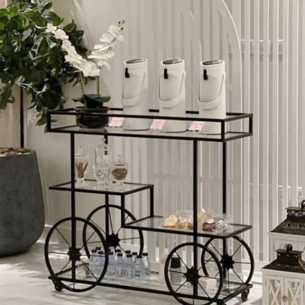 LINGWEI Elegant Metal Food Serving Trolley – 1.3cm Metal Frame Trolly Multi-Purpose Kitchen Storage Rack & Utility Cart with Rolling Wheels for Tea Service, Display, and More (80x40x90cm)