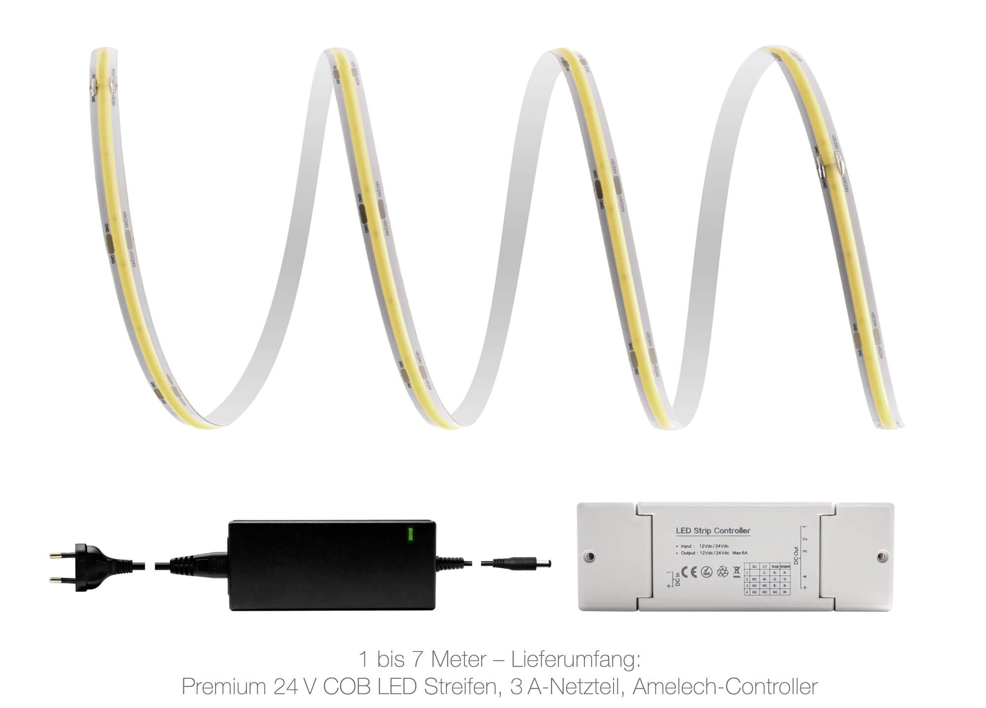 LED Universum Premium tira de LED COB, 1m, 24 V, IP65, blanco neutro, smart-home-set con fuente de alimentación y controlador Zigbee