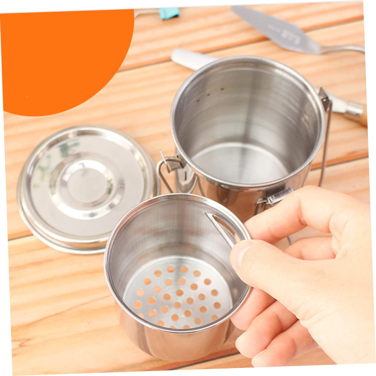 LALAFINA Double-layer Metal Paint Brush Washer Cover Compact and Portable for School Home and Outdoor Activities