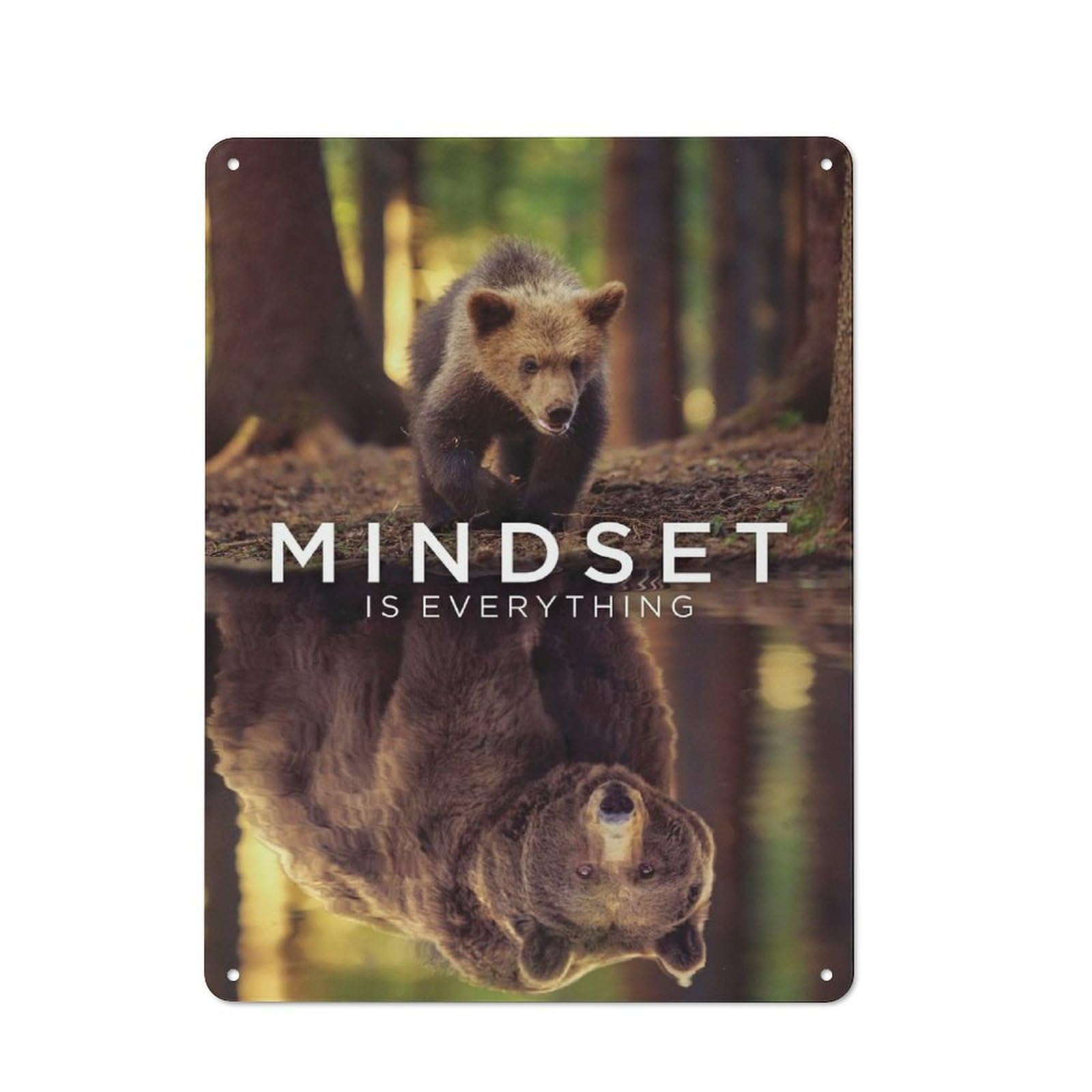 Junmoney Style-16 Mindset Is Everything Bear Rustic Tin Sign 40X30cm For Home Office Or Studio, For Vintage Wall Decor Fans, For Home Office And Studio Walls