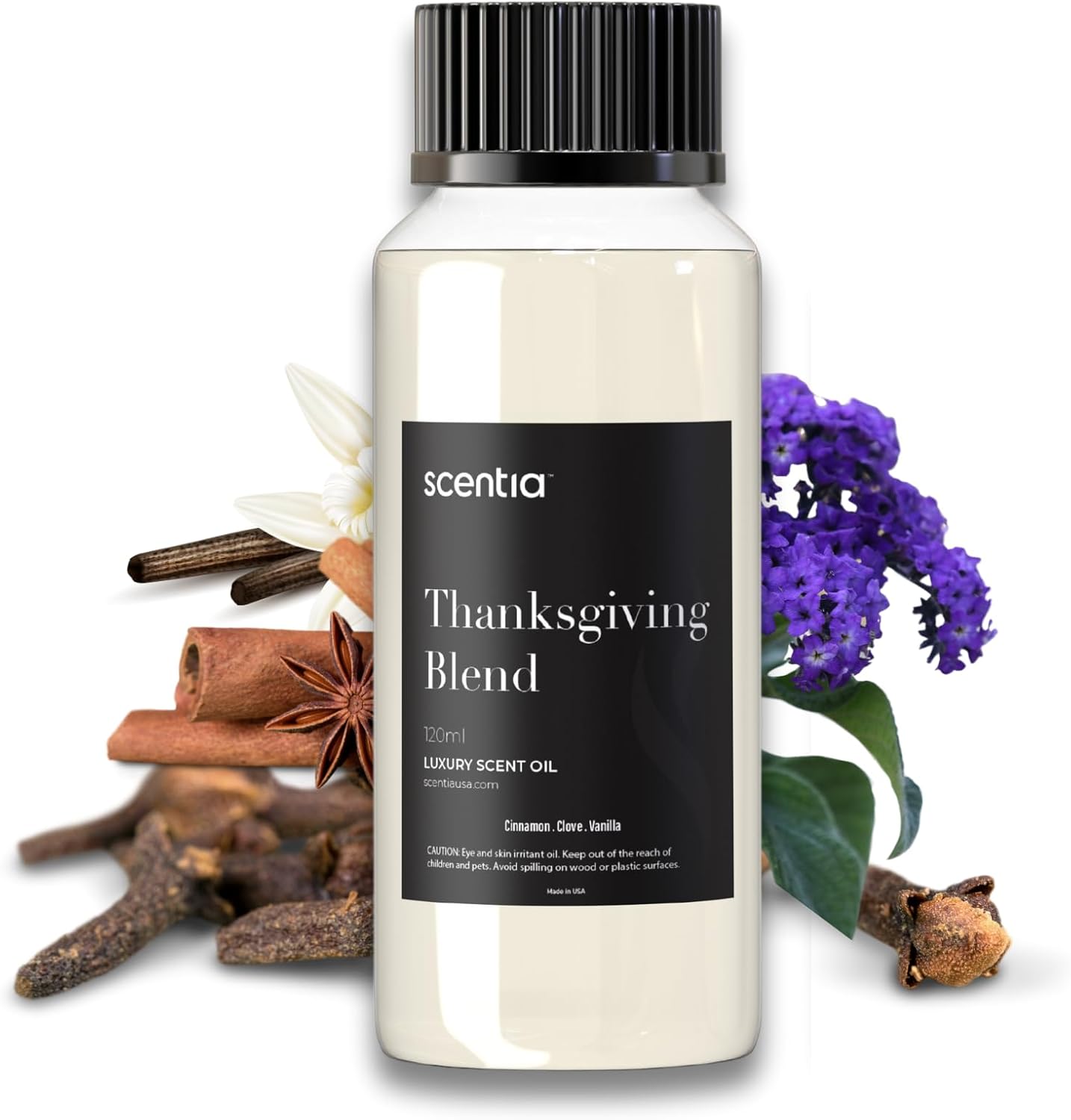 Scentia Thanksgiving Blend Essential Oil – 120 ml Premium Holiday Diffuser Oil with Cinnamon, Clove, Vanilla & Coconut | Cozy Fall Aromatherapy for Home, Candles, Soaps & Gifts