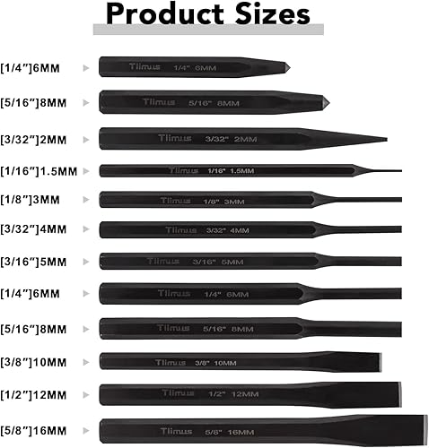 Miniatura 2 de Juego de 12 piezas de punzón y cincel, incluyendo punzón cónico, cinceles fríos, punzón de alfiler, punzón central