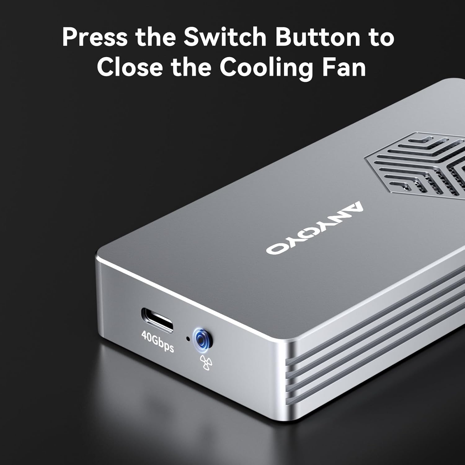 ANYOYO 40Gbps M.2 NVMe SSD Enclosure with Cooling Fan, Aluminium Alloy Enclosure Compatible with Thunderbolt 4/3/USB4, Support M/B+M Key SSD, Tool-Free Installation